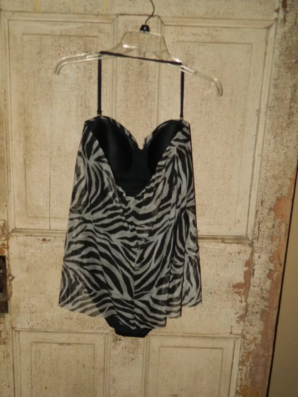Lauren Ralph Lauren LRL Zebra Sarong Overlay One Pc Swimsuit Sz 14 (V-13)